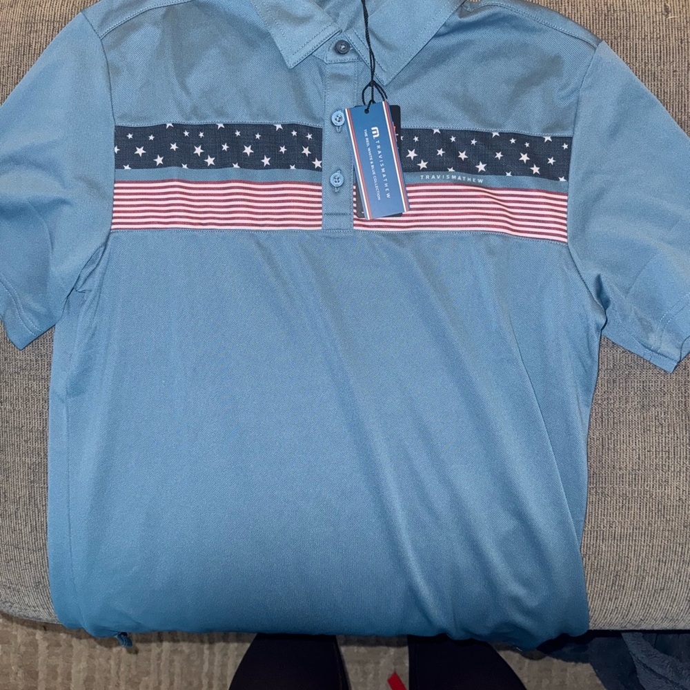 Travis Mathew Blue Polo with Stars and Stripes